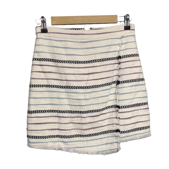 Ann Taylor LOFT Embroidered Striped Fringe Wrap Shift Skirt Size 2 - Picture 1 of 3